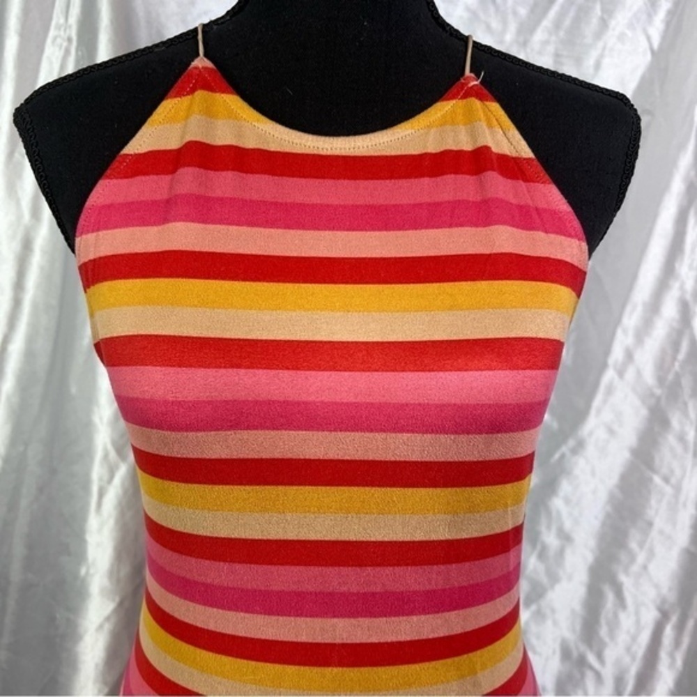Wild Honey Retro Faux Suede Striped Halter Bodysuit L Summer Vibes NWT
